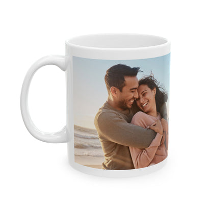Personalized Photo Ceramic Mug — Custom Beach Couple Collage (11oz & 15oz)